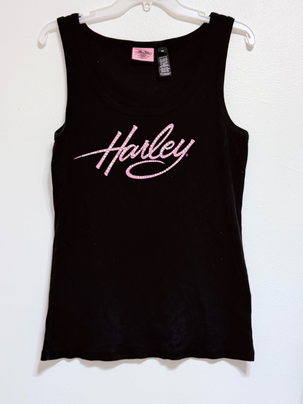 Harley Davidson Women's Black Tank Top with Pink Script Logo 1X